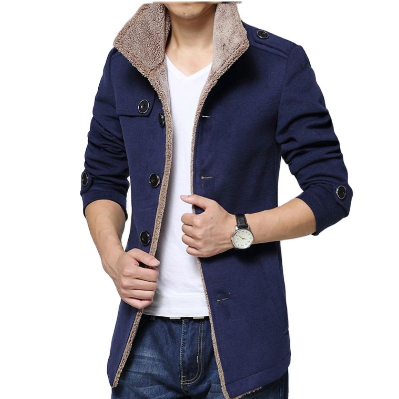 Autumn And Winter Stand Collar Lamb Wool Men's Woolen Jacket