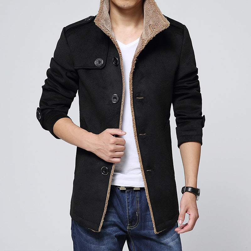 Autumn And Winter Stand Collar Lamb Wool Men's Woolen Jacket