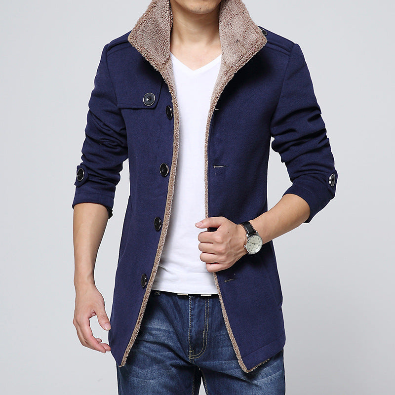 Autumn And Winter Stand Collar Lamb Wool Men's Woolen Jacket