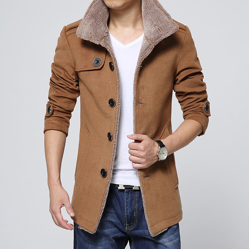 Autumn And Winter Stand Collar Lamb Wool Men's Woolen Jacket