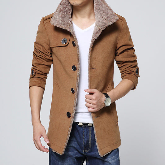 Autumn And Winter Stand Collar Lamb Wool Men's Woolen Jacket